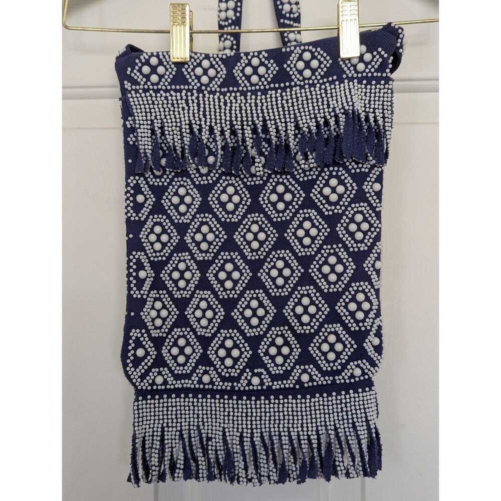 VTG REGAL Candy Dot Fringe Purse Blue White 50s 60s MOD Beaded Retro Hong Kong